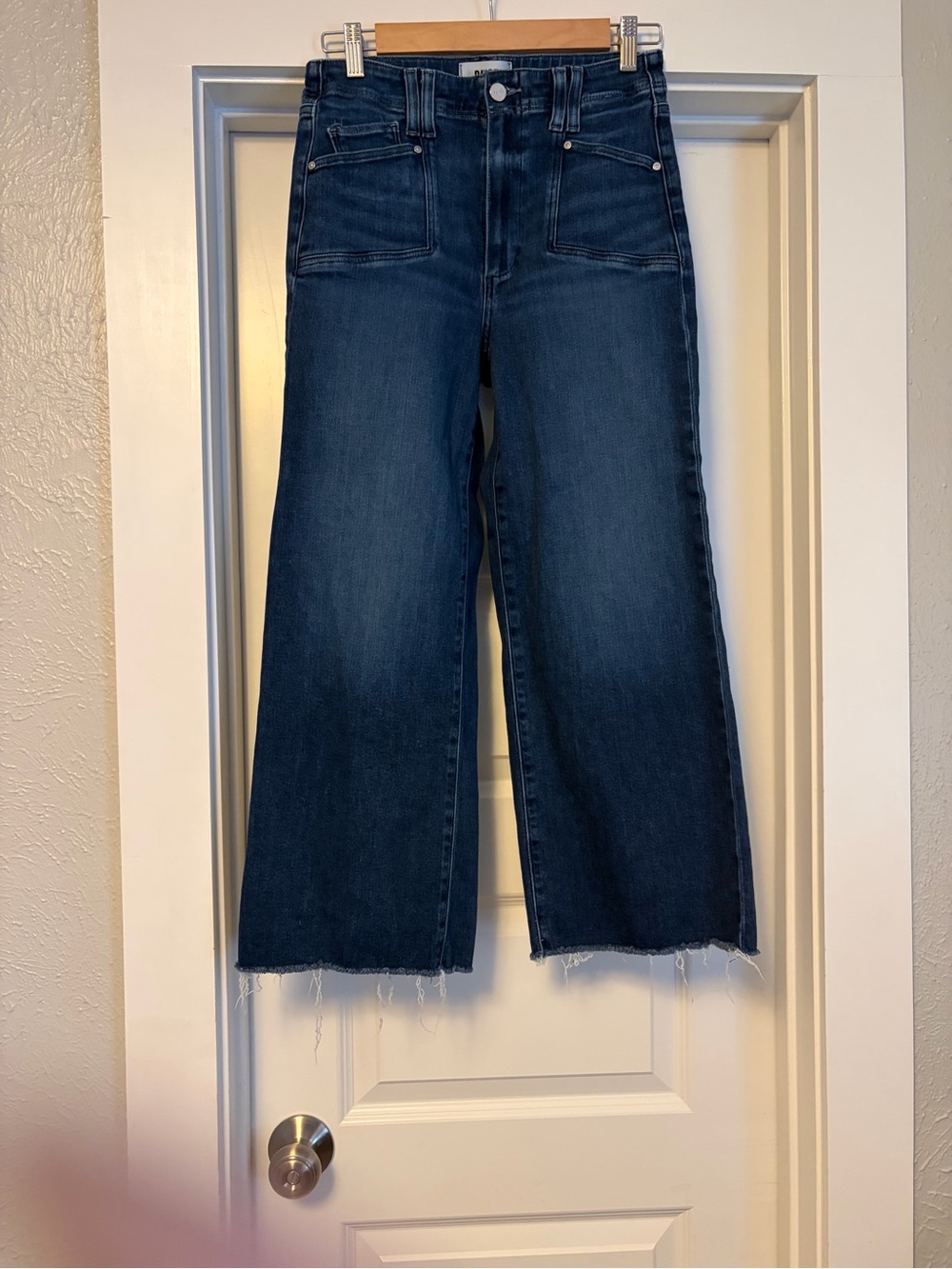 PAIGE Dark Blue Wide-Leg Cropped Jeans